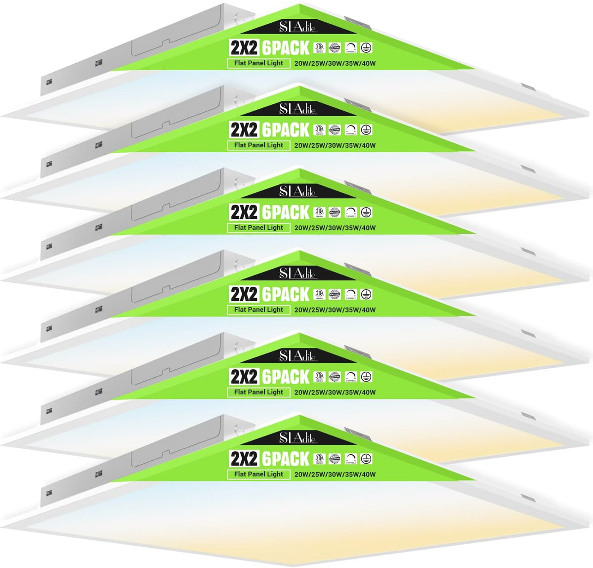 6Pack 2x2 LED Light Flat Panel, 40/35/30/25/20W, 5 Color Temps
