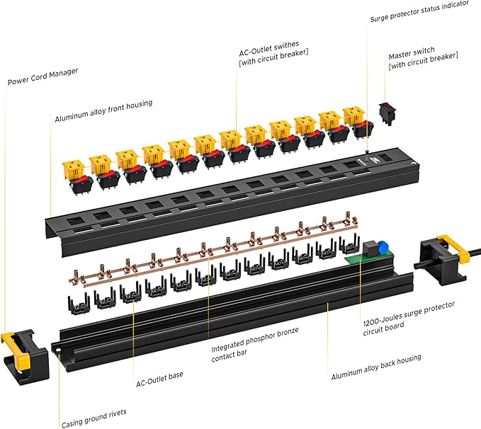 CRST 12 Outlet Heavy Duty Metal Power Strip