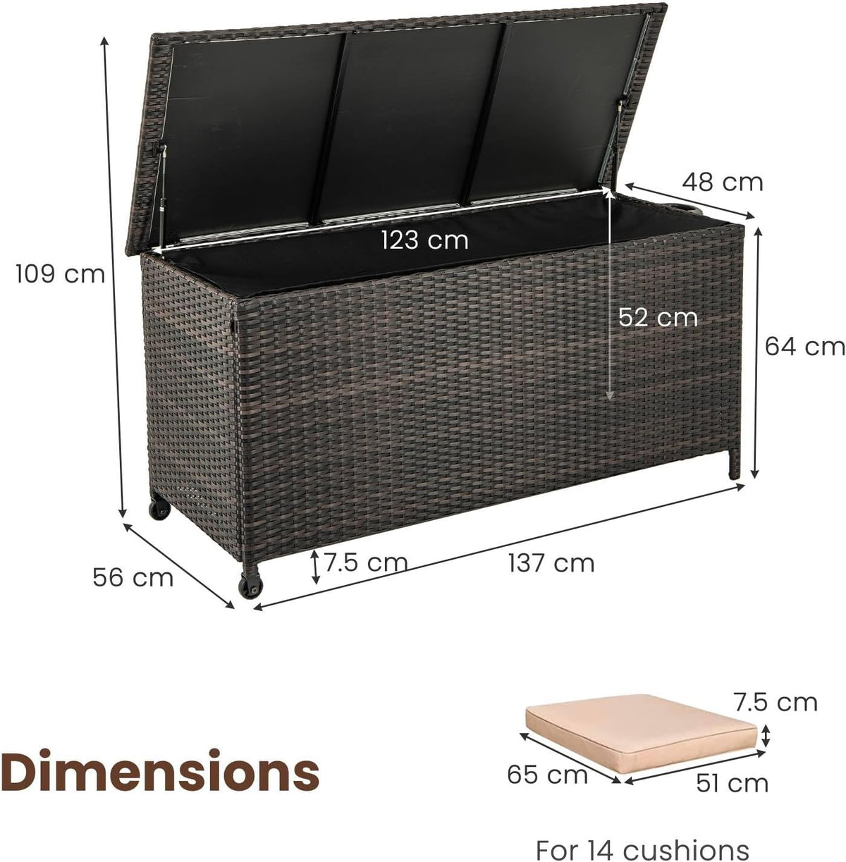 tangzon 320l garden deck box, patio cabinet container showing dimensions