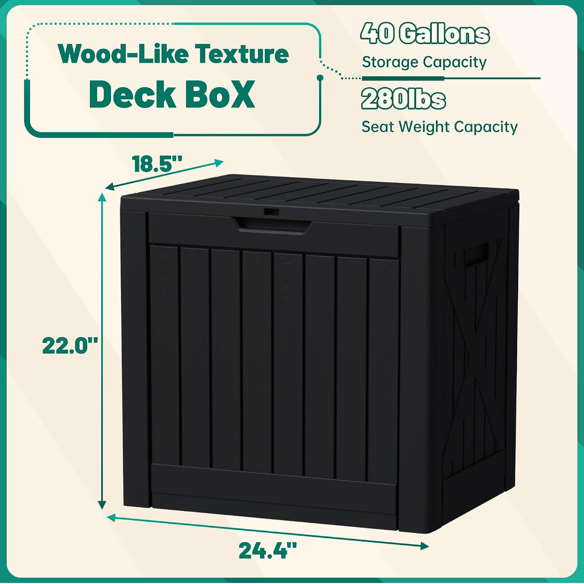 devoko 40 gallon deck box lockable outdoor storage on a desk or shelf