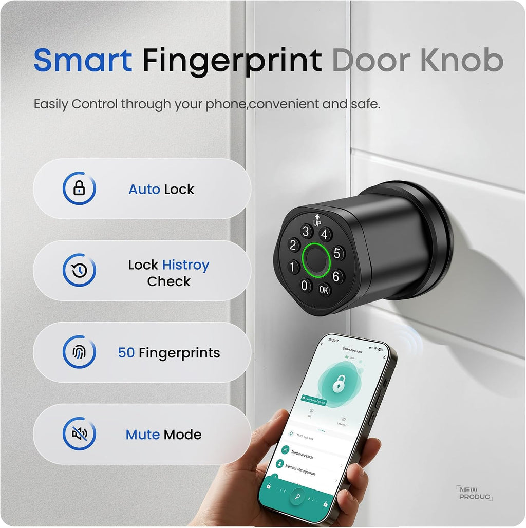 keyless entry keypad door lock with knob, smart on a desk or shelf