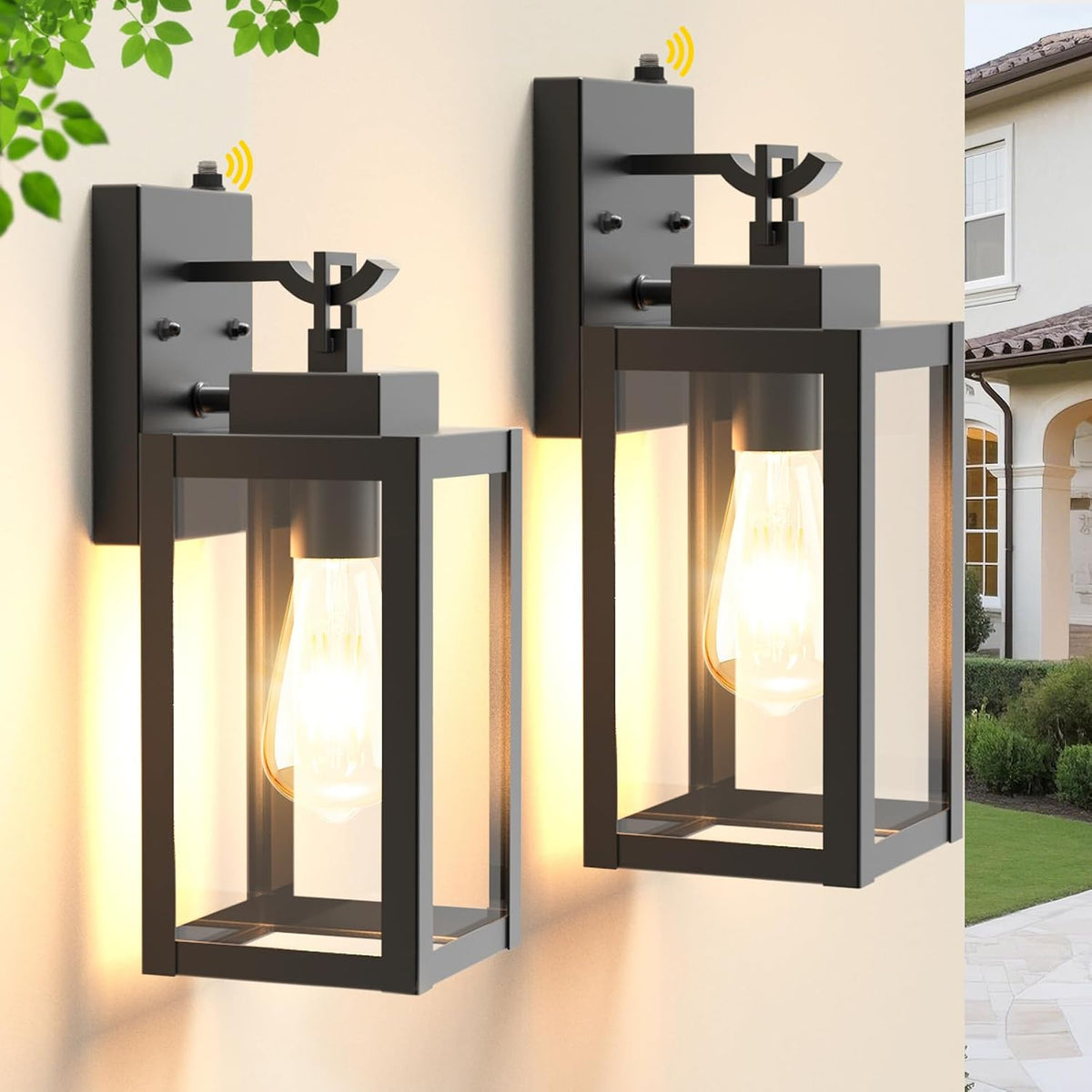 LTBLIGHT 2-Pack Dusk to Dawn Outdoor Wall Lights, Modern Black Sensor Porch