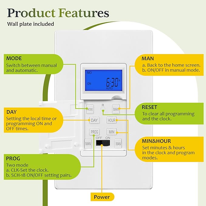 TG 7 Days Digital in-Wall Programmable Timer Switch (5 Pack)