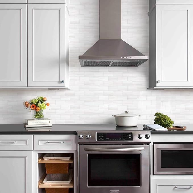Vamos Tile 100-Piece Glossy Dolomite White Peel and Stick Backsplash Tile