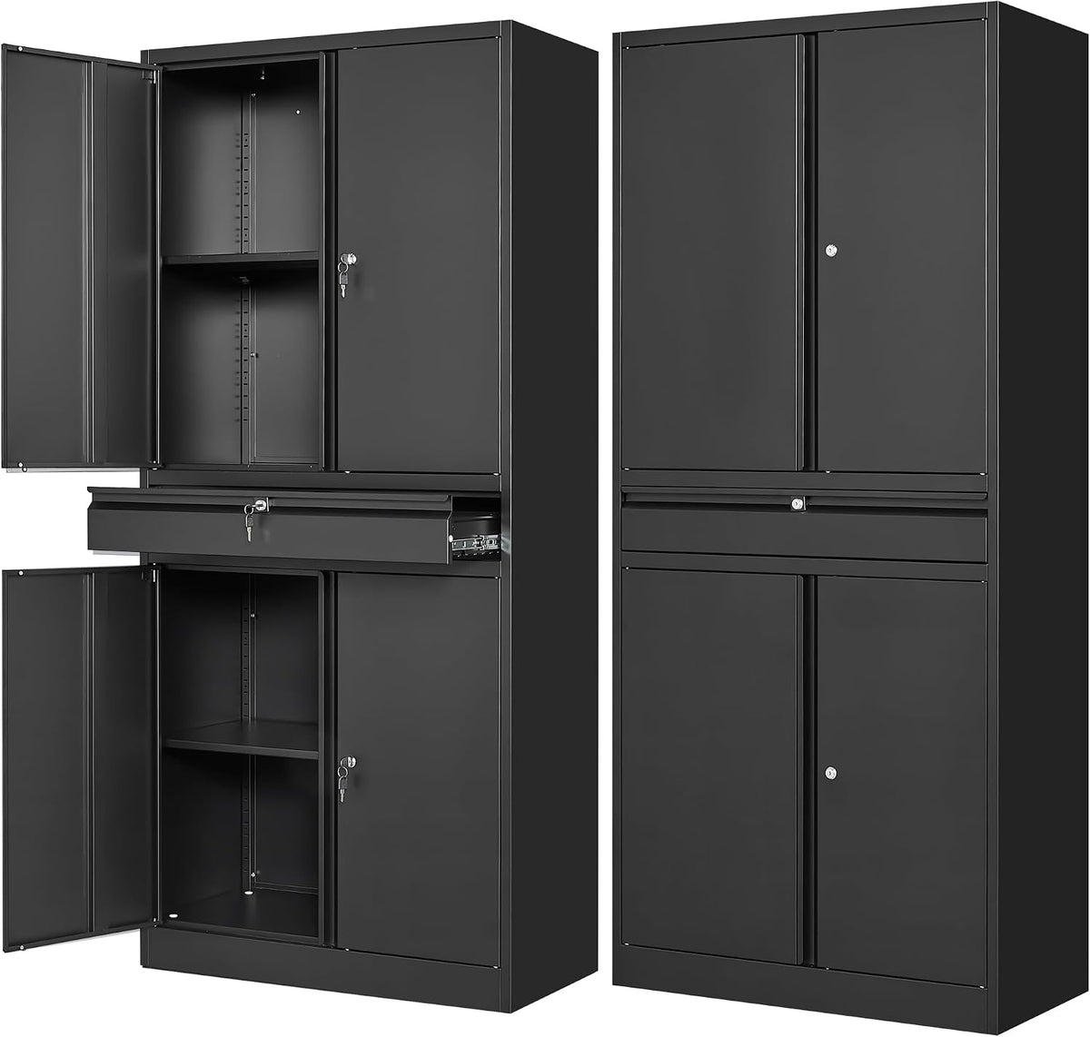 Letaya Metal Garage Storage Cabinet with Drawer,4 Door Tool Cabinet with Lock-2 Adjustable Shelves for Garage Home Office Utility Room (Black)