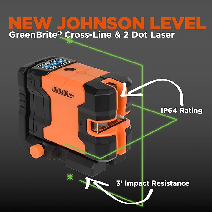 Johnson Level & Tool JLD300-GN2D Laser Level, Self-Leveling Cross-Line & 2 Dot