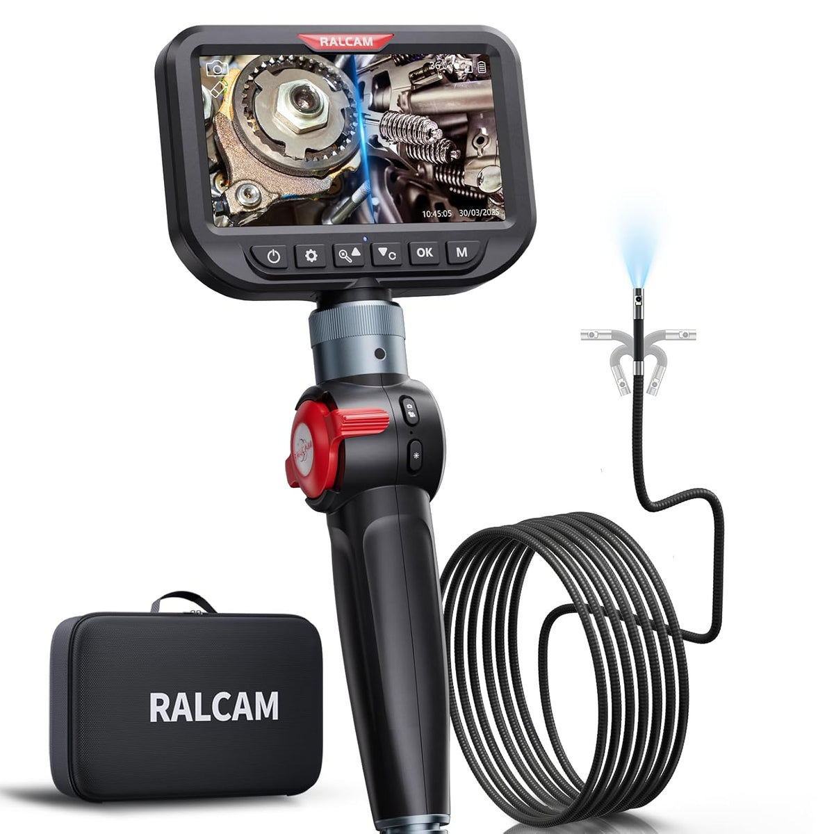 Ralcam Dual Lens Articulating Borescope Camera with Light, Slim Probe