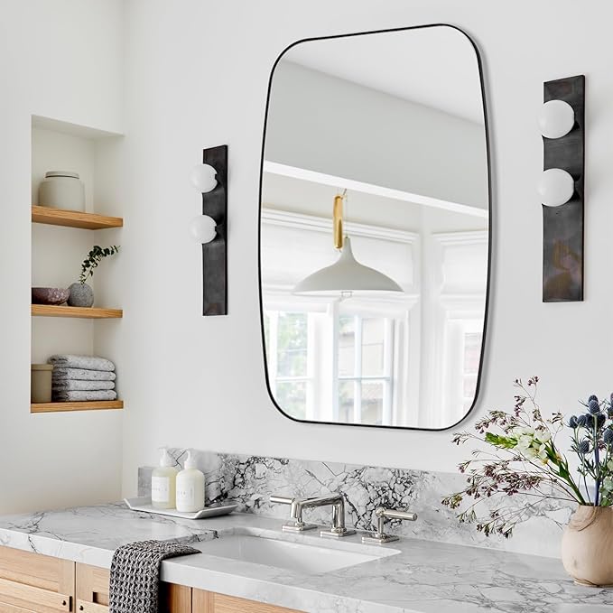 Black Oval Mirror, Oblong Bathrrom Mirror Modern Anti Rust