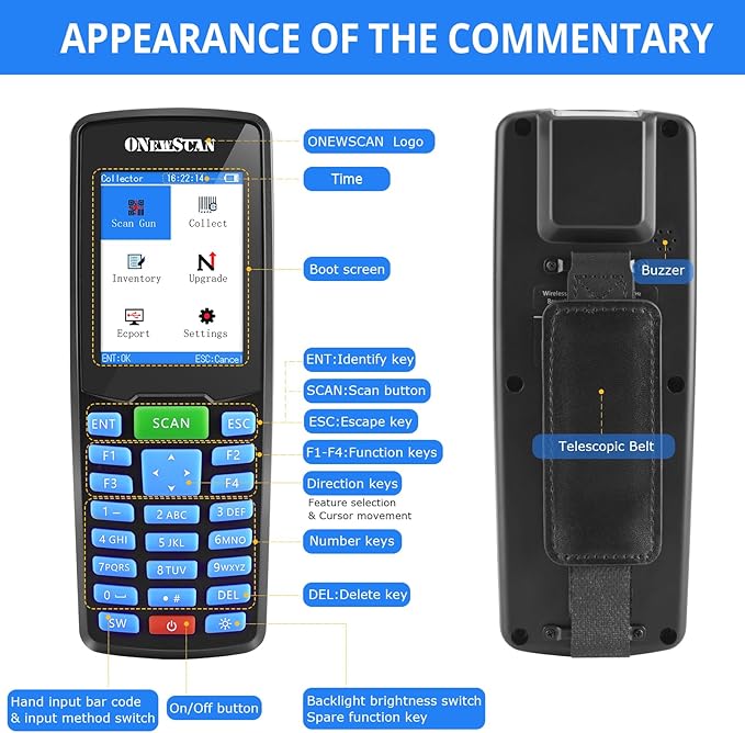ONEWSCAN Wireless Barcode Scanner, Portable Inventory Scanner 1D&2D&PDF417