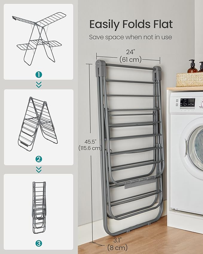 SONGMICS Clothes Drying Rack, Foldable 2-Level Laundry Drying Rack,