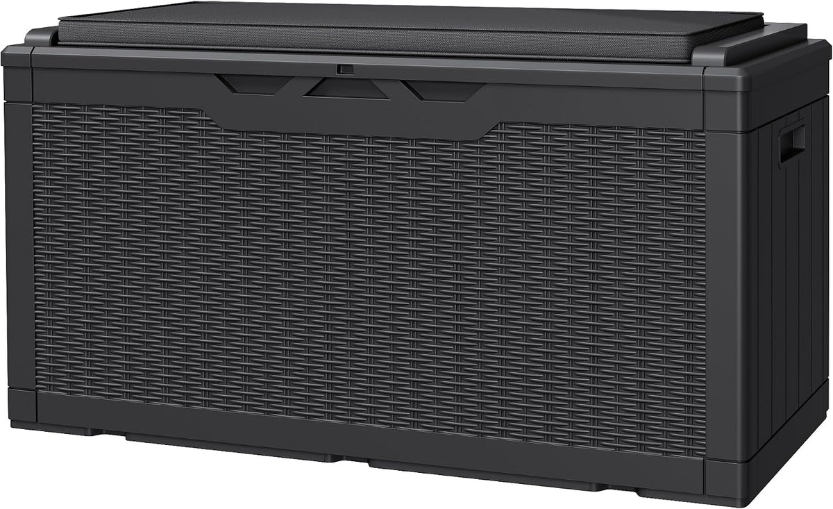 JUMMICO 100 Gallon with Cushion Deck Box, Waterproof Outdoor Storage Box