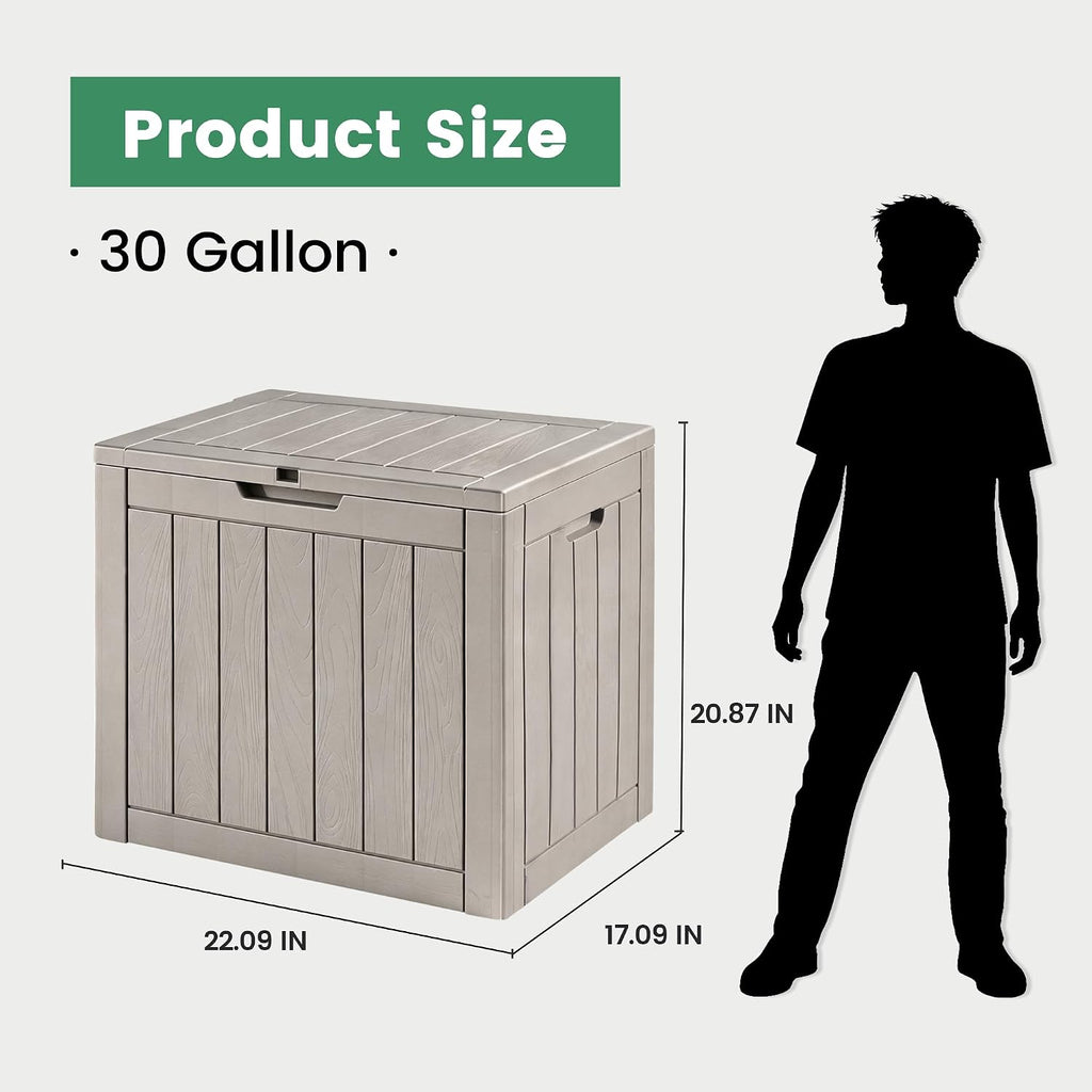 30 Gallon Outdoor Storage Box, Waterproof Resin Deck Box with Side Handles, Lockable Outdoor Bench for Indoor & Outdoor Use, Storage Bin for Patio Cushions, Garden Tools