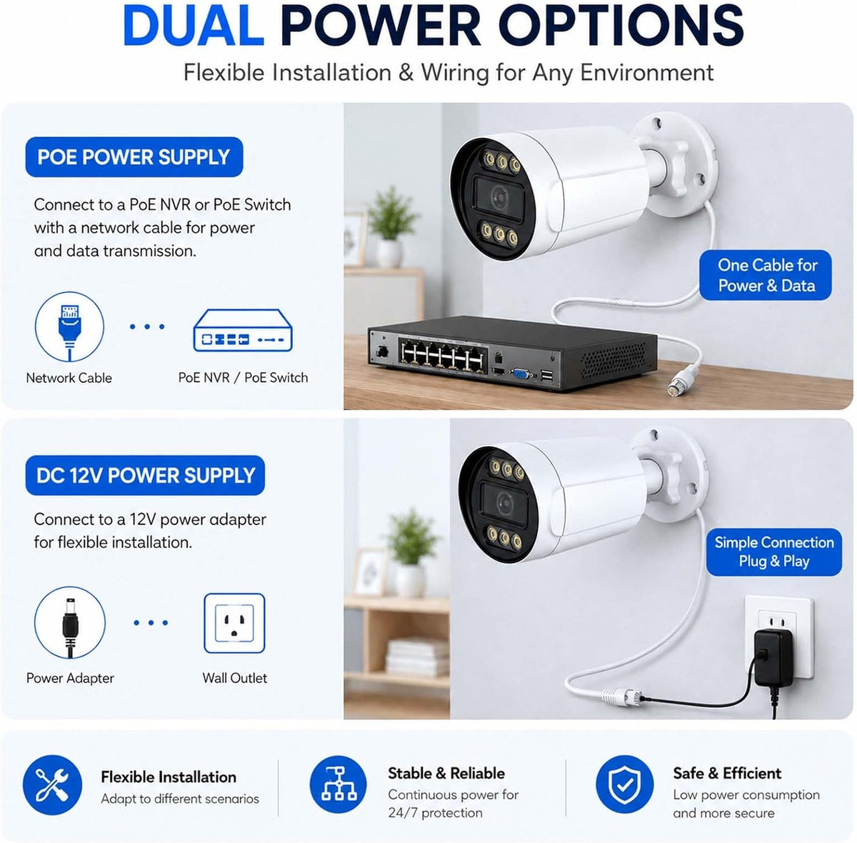 4k 8mp poe outdoor security camera, 2.8mm 108°, front angle view