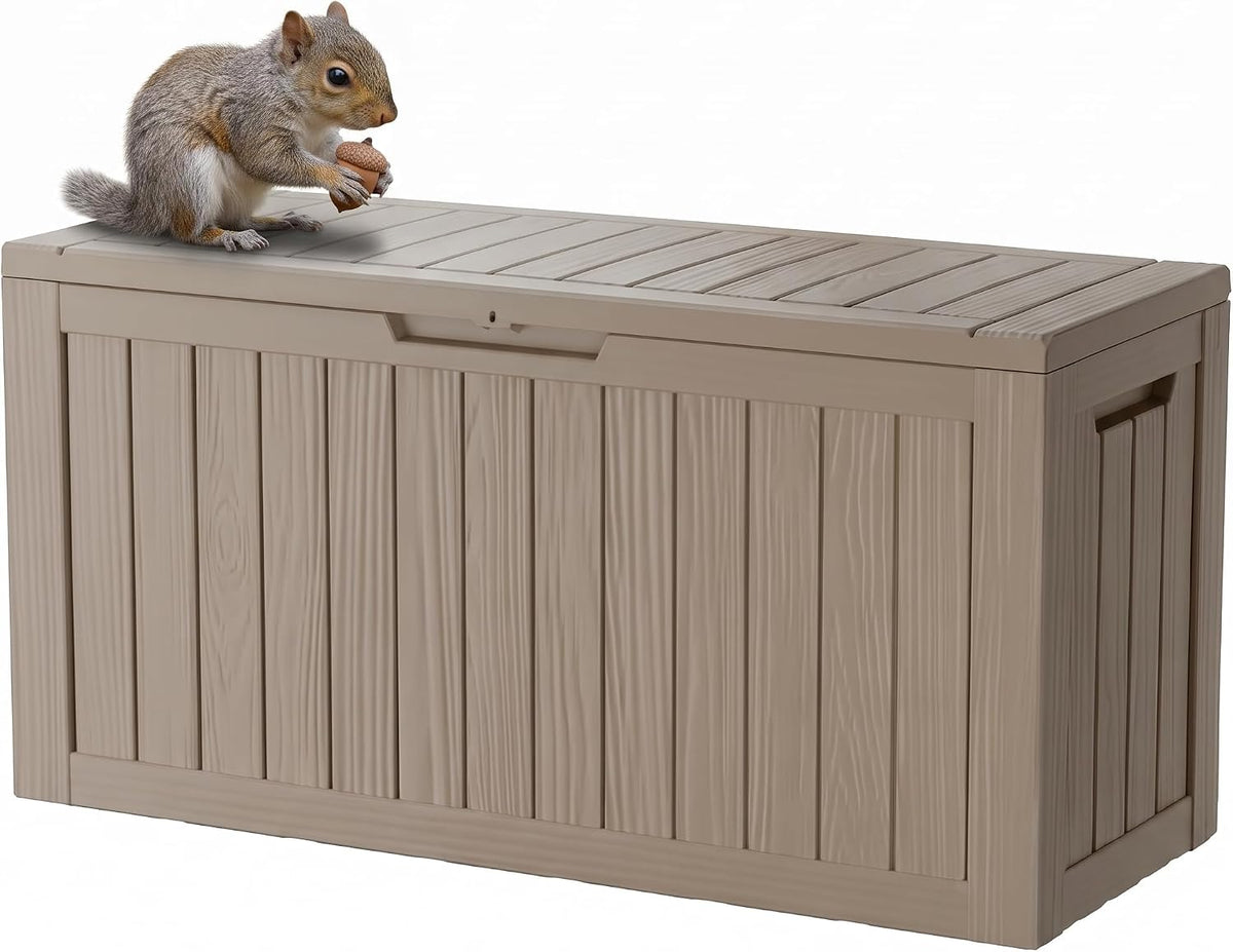 85 Gallon Outdoor Storage Box, Resin Waterproof Deck Box with Lockable Lid