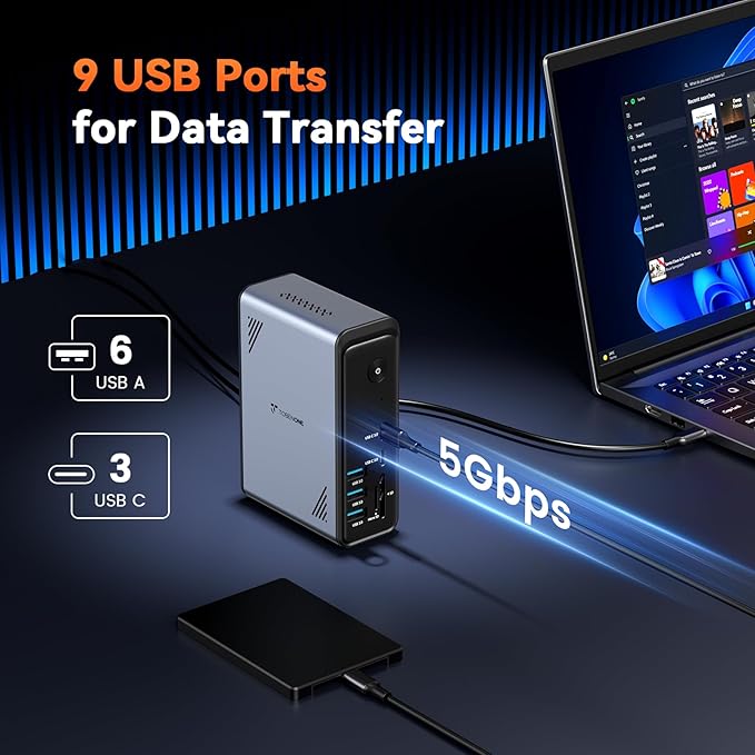 TobenONE 18 in 1 Laptop Docking Station 3 Monitors, Triple 4K Display