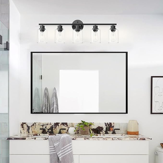 Guliaofo 5-Light Black Bathroom Vanity Lights, E26 Modern Bathroom Light