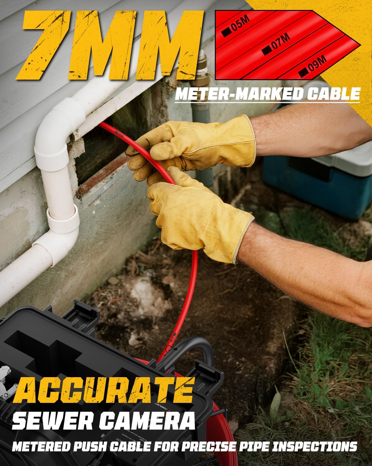 anysun 9'' sewer camera self leveling, 7mm fiberglass shown in use