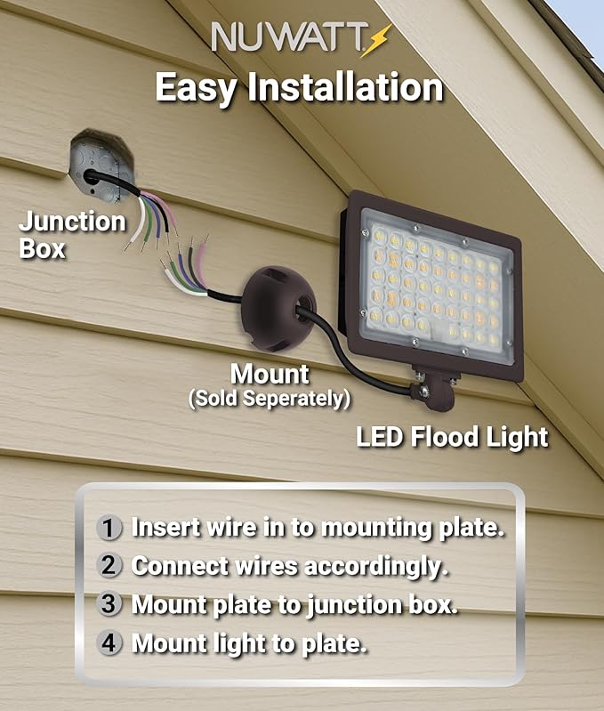 NUWATT 30W LED Flood Light, 3CCT 3000K/4000K/5000K Selectable, IP65 Waterproof