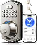 Veise VE012W WiFi Fingerprint Smart Lock for Front Door, Satin Nickel