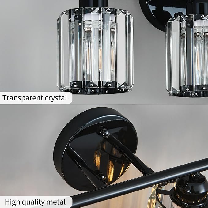 FDPBY Modern 4 Light Crystal Vanity Light, Plating Black Vertical Bathroom