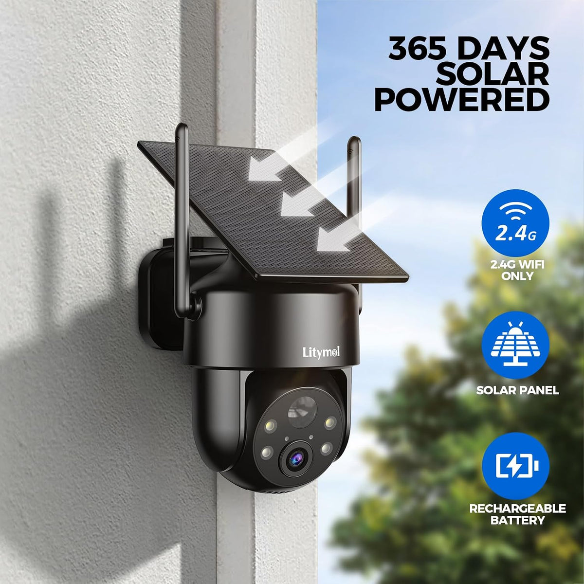 litymol 2k 2.4g wifi security cameras wireless outdoor, close-up detail