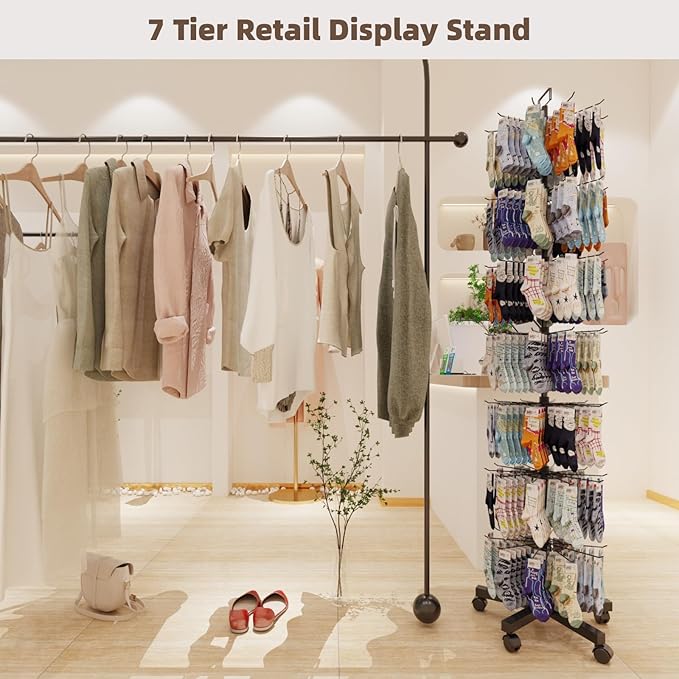 YEOOE Upgraded Retail Display Stand 7 Tier Spinning Display Stand, Movable Shop