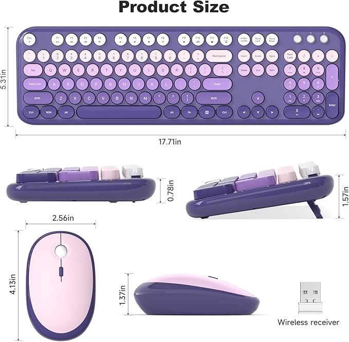 MOFII Wireless Keyboard and Mouse Combo, Full Size 2.4G Retro Round Computer
