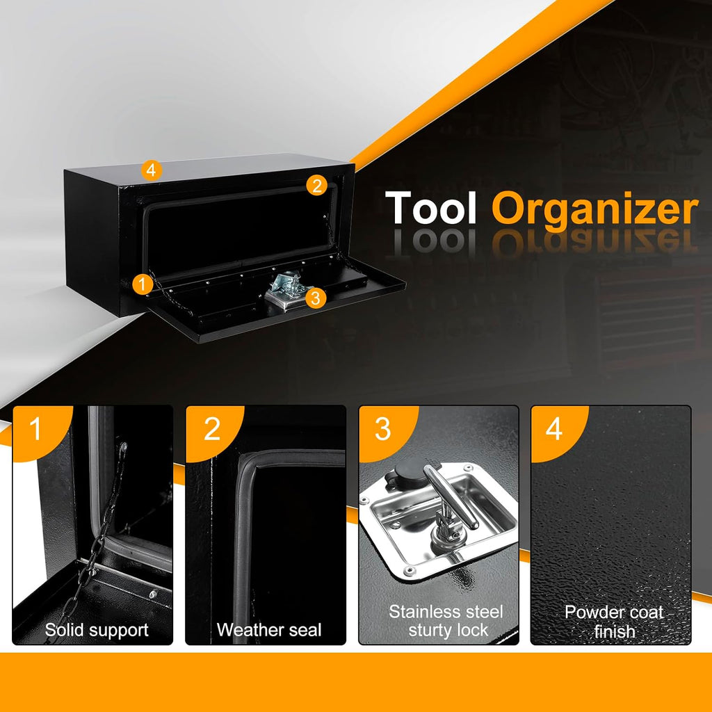 underbody truck box steel storage tool box,27.5 x, close-up detail