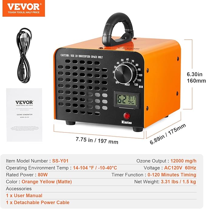 VEVOR Ozone Generator, 12000mg/h Ozone Machine, High Capacity