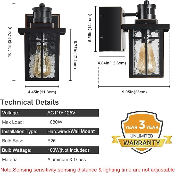 2 pack Porch Lights with GFCI Outlet, Dusk to Dawn Motion Sensor Outdoor Lights