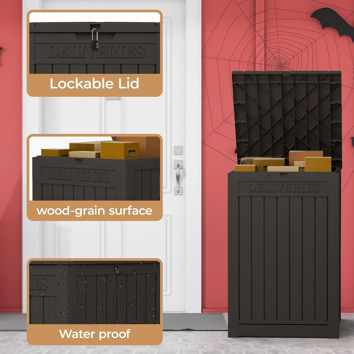 55 gallon package delivery box for outside,weather resistant, close-up detail