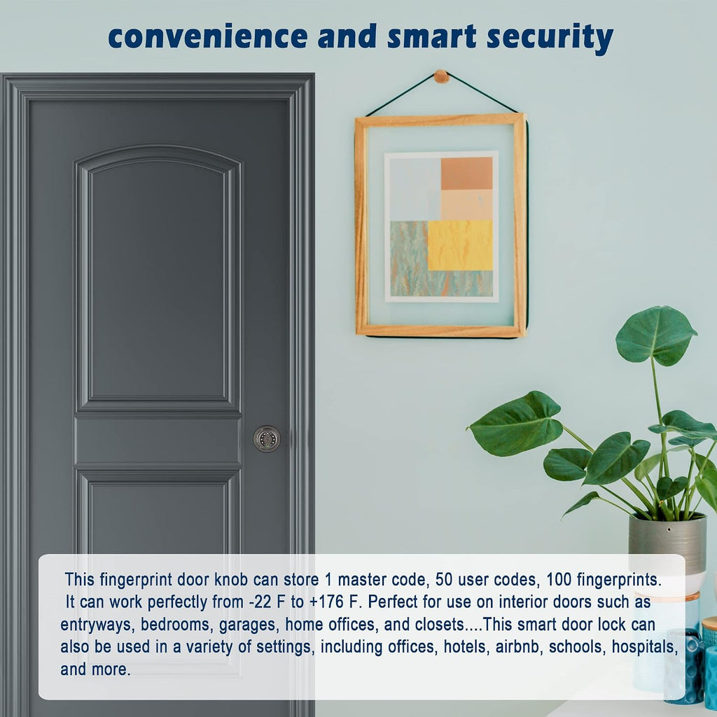 iuknob fingerprint door knob with keypad and key,smart, side view