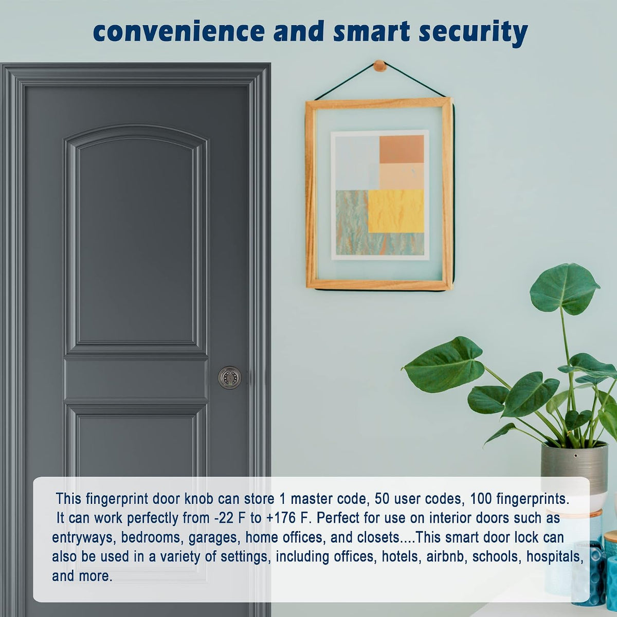 iuknob fingerprint door knob with keypad and key,smart, side view