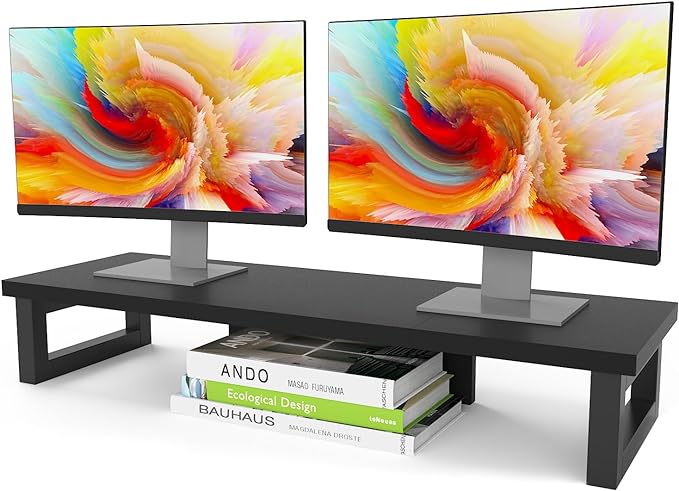 WESTREE Dual Monitor Stand Riser, Wood and Steel Monitor Stand Riser, Computer
