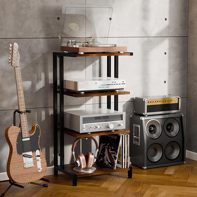 X-cosrack 16.5" Small 4-Tier AV Media Stand, Narrow Version Wooden Corner