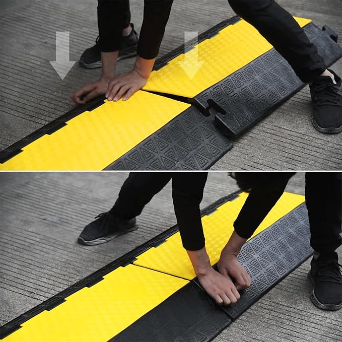 OranLite Large 2-Channel Rubber Floor Cable Protector Ramp, Heavy-Duty Floor