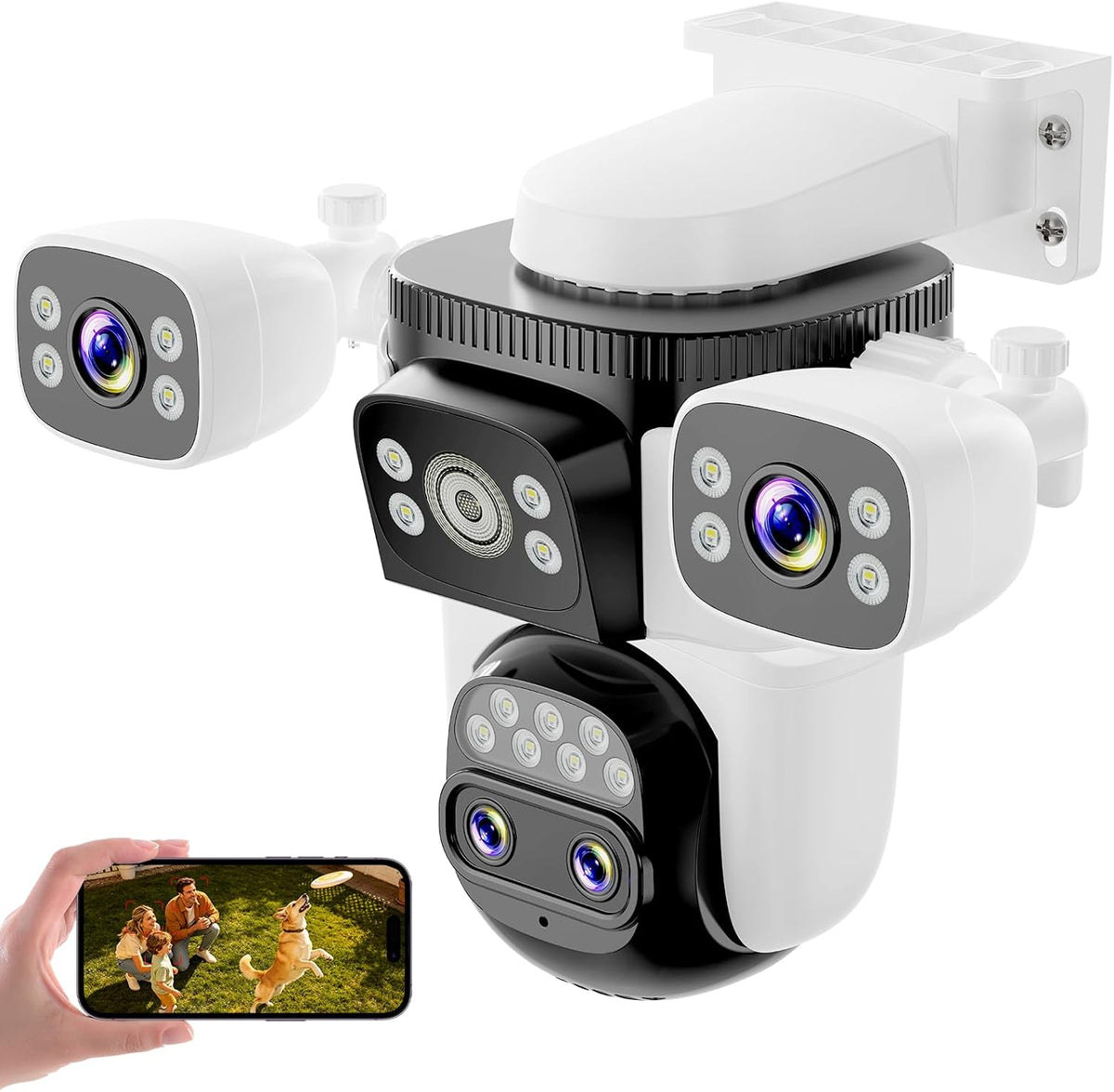 vstarcam 4-lens security cameras wireless outdoor, 4-in-1 multi-view shown in use