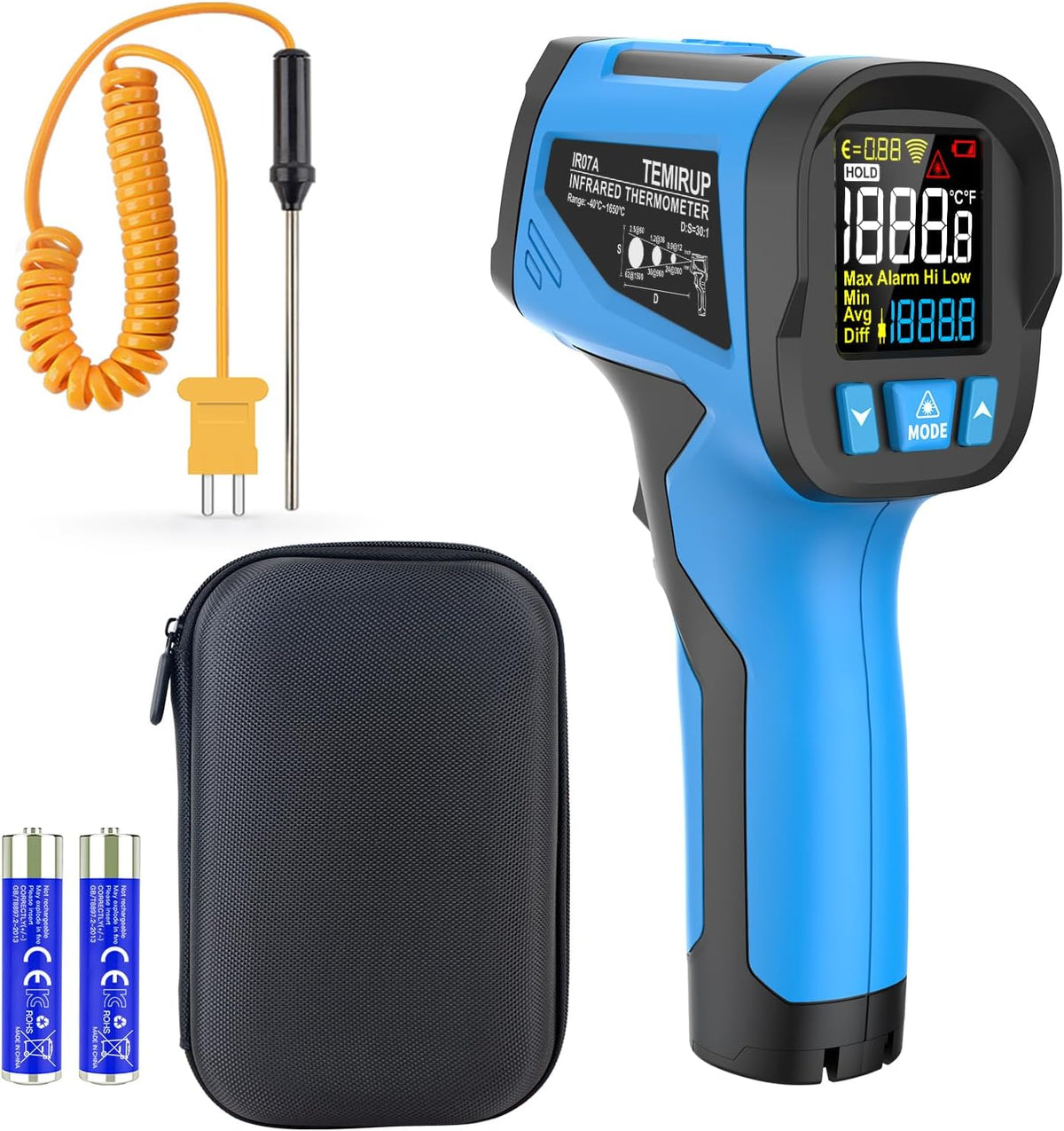 TEMIRUP Infrared Thermometer Temperature Gun -40℉ to 2462℉, 30:1 High Temp