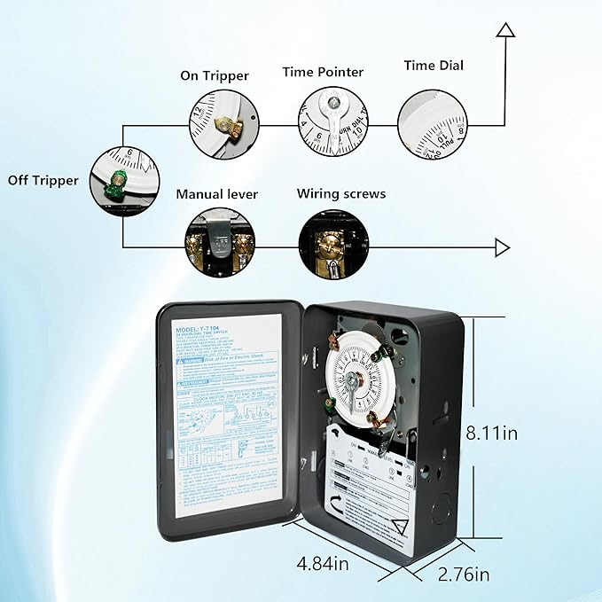 T104 Electromechanical Timer Switch Versatile Scheduling Manual Override