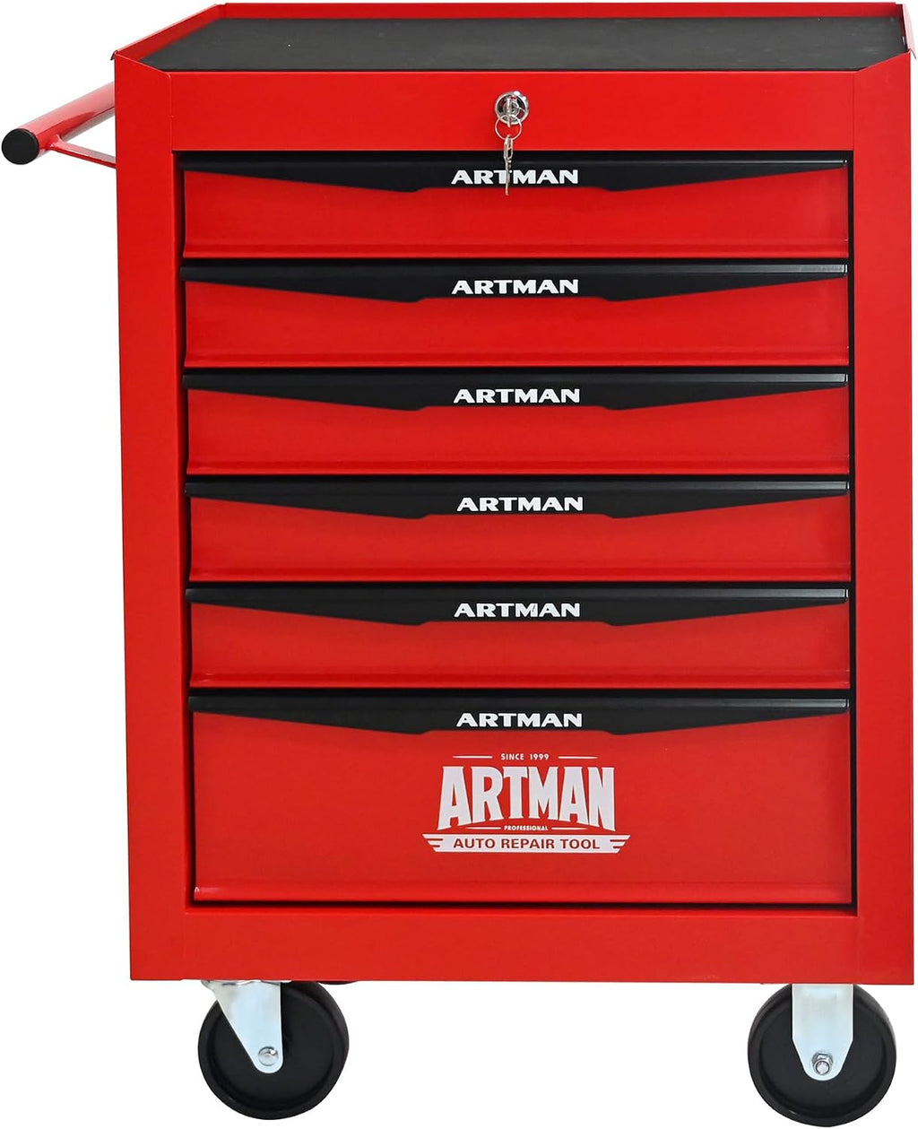 Heavy Duty 6-Drawer Rolling Tool Chest, Key Lock Tool Storage Cabinet with Lockable Casters & Drawer Liners, Mobile Tool Organizer Cart for Garage Workshop Warehouse Repair Shop (Red)