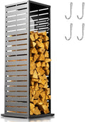 4ft Firewood Rack，Fire Wood Log Holder as Indoor Plant Stand, Outdoor Privacy Screen, Firewood Storage for Fire Pits Fireplace Pergola Gazebo Patio Deck Balcony Black