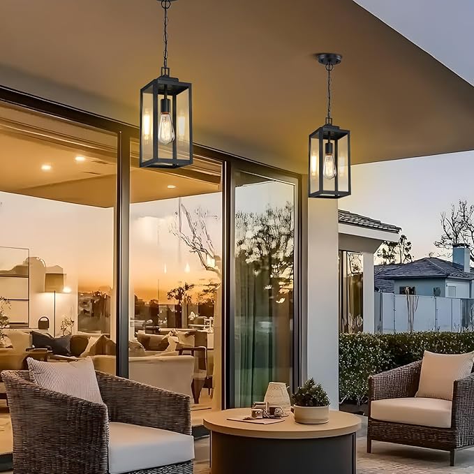 15'' Outdoor Pendant Light, Modern Outside Chandelier Outdoor Hanging Lantern