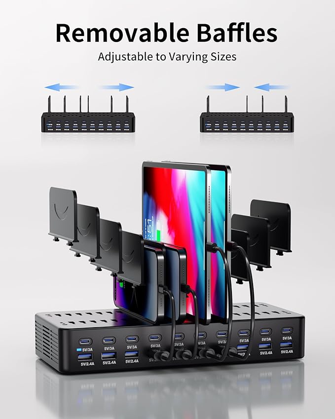 270W Charging Station for Multiple Devices, 20-Port USB Fast Charging Station