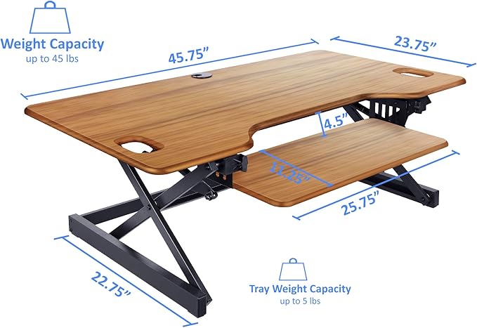 Rocelco 46" Large Height Adjustable Standing Desk Converter