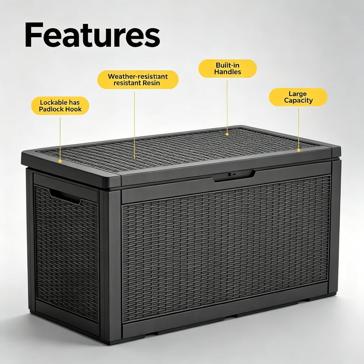 140 gal outdoor storage box waterproof lockable,deck box,gas on a desk or shelf