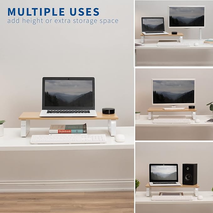 VIVO 24 inch Monitor Stand, Wood and Steel Desktop Riser, Small TV, Ergonomic