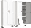 erosoei 75" H Metal Garage Storage Cabinet, Rolling Tool Cabinet with 2 Doors and Wheels, Locker Steel Cabinet with 5 Adjustable Shelves, Organization Cabinet for Garage,Office,Home,Gym,School（White）