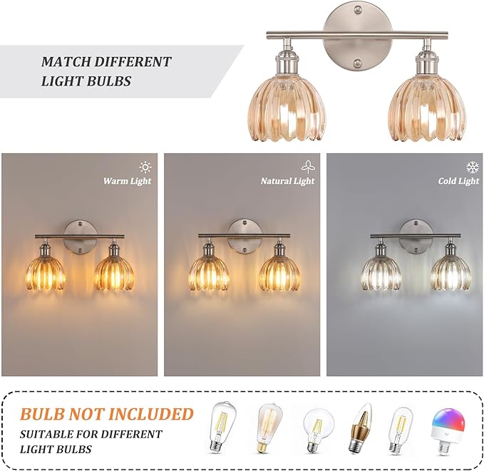Shenmoyl Bathroom Light Fixtures, 2-Light Vanity Wall Light Over Mirror