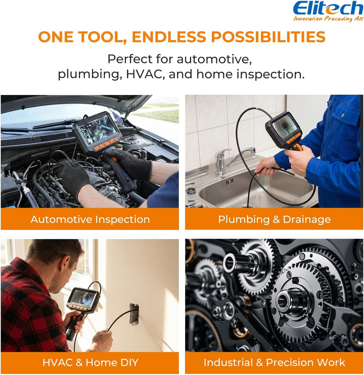 elitech articulating borescope with light, 6mm/0.24in inspection camera, view 9