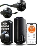 Veise VE012W-B Smart Wi-Fi Deadbolt Lock with Handle Set, Matte Black